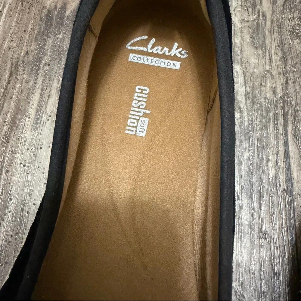 Clarks Women's Black Suede Soft Cushion Espadrille Slip-On Loafers Size 6.5W